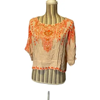 Photo of West 36th Corp Coral Peach Aztec Beaded Crop Top Keyhole Back Women’s Medium
