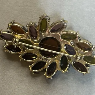 Photo of Monet Vintage Marquise Open‑Back Brooch Gold Tone Signed 5.75cm x 3.75cm