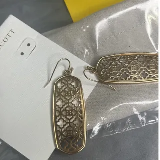 Photo of Kendra Scott Elle Drop Earrings 14K Gold Plated Over Brass Filigree Dust Bag New