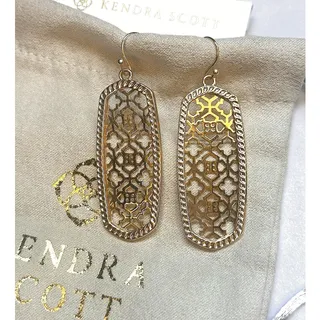 Photo of Kendra Scott Elle Drop Earrings 14K Gold Plated Over Brass Filigree Dust Bag New