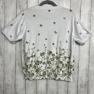 Photo of Cathy Daniels Floral Cardigan Sweater White Green Botanical Cottagecore Size XL
