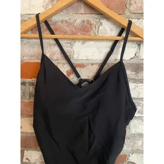 Photo of Black One-Piece Swimsuit Adjustable Cross-Back Straps Ring Detail Size L