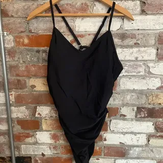 Photo of Black One-Piece Swimsuit Adjustable Cross-Back Straps Ring Detail Size L