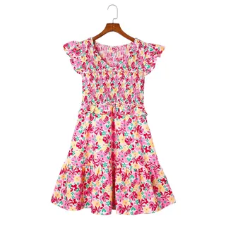 Photo of Pink Multicolor Ruffle Trim Floral Dress New Large New