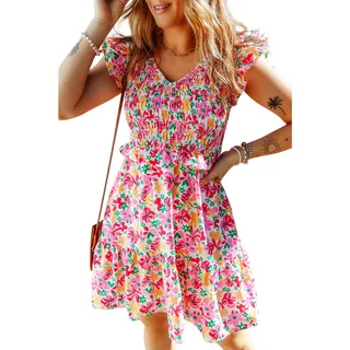 Photo of Pink Multicolor Ruffle Trim Floral Dress New Large New