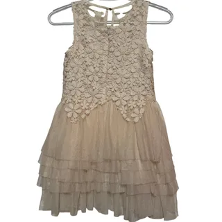 Photo of Forever 21 Girl's Beige Floral Crochet Top Tiered Ruffled Tulle Dress Size L