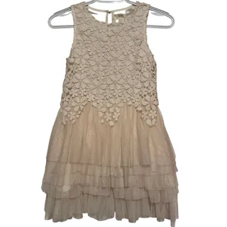 Photo of Forever 21 Girl's Beige Floral Crochet Top Tiered Ruffled Tulle Dress Size L