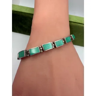 Photo of Rare Vintage 1950s Mexico 950 Sterling Silver Malachite Inlay Link Bracelet
