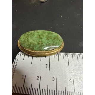 Photo of Gold Filled Bezel Set Jade Brooch Pendant. 1950s Era Catamore 1/20th 12K GF.
