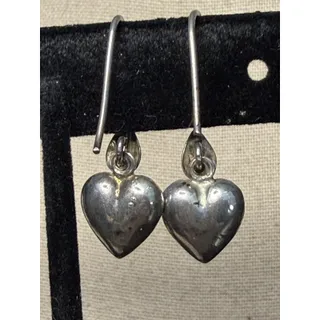 Photo of 925 Sterling Silver Vintage Puffy Heart Dangling Earrings
