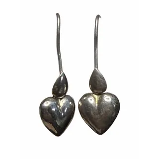 Photo of 925 Sterling Silver Vintage Puffy Heart Dangling Earrings