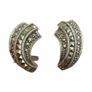 Photo of Sterling Marcasite Swirl Earrings Judith Jack 1980s 925 Silver Clip On Earrings