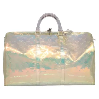 Photo of Louis Vuitton Monogram Prism Keepall Bandouliere 50 Boston Bag White
