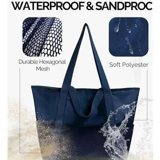 Photo of Beach Bag Large Waterproof Sandproof Foldable Tote with Zipper Mesh Pockets