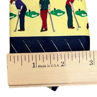 Photo of Vintage Yellow Blue Golf Golfer Putting Driving Clubs Necktie Tie 100% Polyester