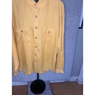 Photo of Vtg GAP Mens XL Mustard Yellow 100% Linen Long Sleeve Button Shirt Y2K Portugal