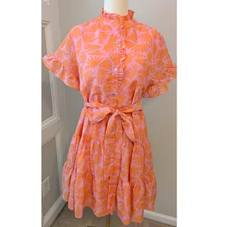 Photo of J Marie Pink and Orange Floral Tiered Mini Dress