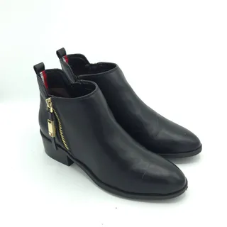 Photo of Tommy Hilfiger Wright2 Women's Size 5.5 Black Booties Boots Gold Zipper Leather