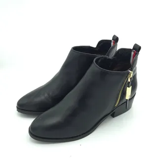 Photo of Tommy Hilfiger Wright2 Women's Size 5.5 Black Booties Boots Gold Zipper Leather