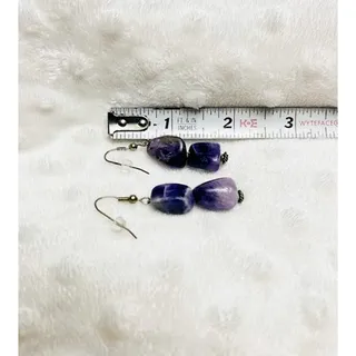 Photo of Vintage Semi-Polished Amethyst Gemstone, Sterling Silver Dangle Earrings
