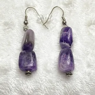 Photo of Vintage Semi-Polished Amethyst Gemstone, Sterling Silver Dangle Earrings