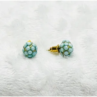 Photo of Vintage Turquoise Cluster Stud 10kt Gold Earrings-NWOT