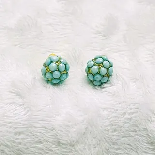 Photo of Vintage Turquoise Cluster Stud 10kt Gold Earrings-NWOT