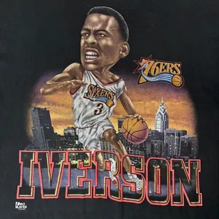 Photo of Vintage Allen Iverson Philadelphia 76ers Pro Player Big Head Caricature Tee XXL