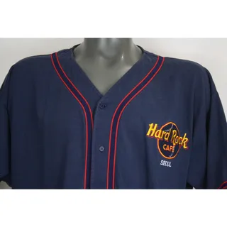 Photo of Vintage Hard Rock Cafe Seoul Baseball Jersey Mens L Navy Korea Shirt