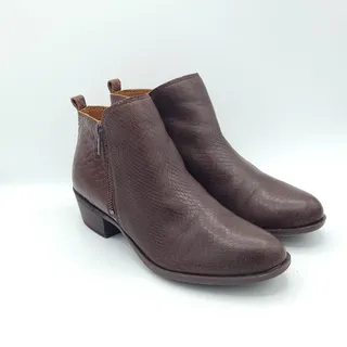 Photo of Lucky Brand Basel Reishi Snake Print Leather Booties brown women's size 9.5