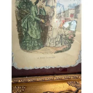 Photo of La Mode Illustree French Fashion Plate Print in Ornate Gold Baroque Frame 12x14