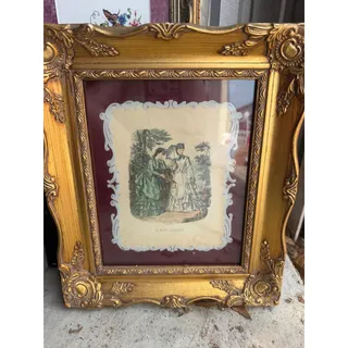 Photo of La Mode Illustree French Fashion Plate Print in Ornate Gold Baroque Frame 12x14