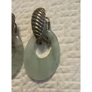 Photo of Gold Tone Jade Door Knocker Earrings – Light Green Stone French Back Dangle Vintage Style Jewelry