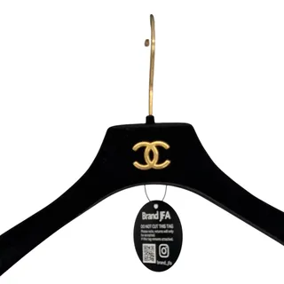 Photo of Chanel Authentic Black Velvet Gold CC Emblem Coat Hanger 16" W - Incl. COA