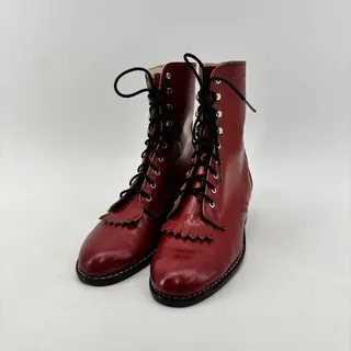 Photo of Laredo Boys Youth Sz 4.5  Red Cowboy Womens 6 Boots Kiltie Roper Lace Up Western