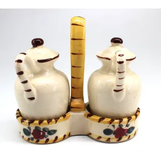 Photo of Vintage Nasco Salt Pepper Shakers Holder Ceramic Radishes Handle Japan • 3.5"