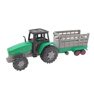 Photo of Green Toy Tractor with Animal Stock Trailer Farm Vehicle Diecast Plastic Set