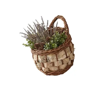 Photo of Vintage Charming, Rustic Twig and Birch Bark Hanging Pocket Basket