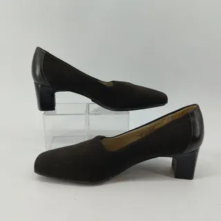 Photo of Talbots Womens 8.5 Sheridan Dark Brown Pumps Square Heel Stretch Fabric Leather