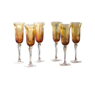 Photo of Vintage Amberina Glass Champagne Flutes / Cordial Glasses - Set of 6