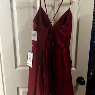 Photo of Blondie Nites Satin Short Fit & Flare Party Dress w/ pockets & lace-up back