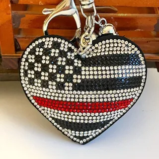 Photo of Rhinestone USA Flag Heart Bag Charm Key chain