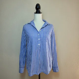 Photo of J. Crew Blue White Striped Popover Blouse Small