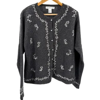 Photo of Vintage 90s Samantha Taylor Gray Floral Beaded Embroidered Cardigan