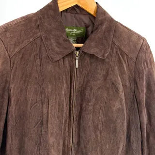 Photo of Vintage Y2K Eddie Bauer Brown Genuine Suede Distressed Moto Jacket