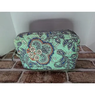 Photo of Vera Bradley Cosmetic Toiletries Travel Bag Pouch Teal Fan Flowers Retired 2019