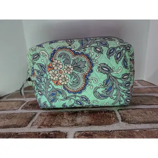 Photo of Vera Bradley Cosmetic Toiletries Travel Bag Pouch Teal Fan Flowers Retired 2019
