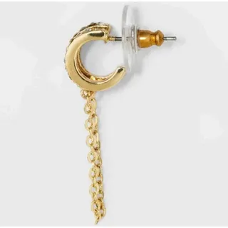 Photo of SUGARFIX by BaubleBar Double Hoop Stud Earrings with Chain – Clear, Nickel Free