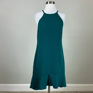 Photo of Trina Turk Green Cocktail Dress Sleeveless Halter High-Low Ruffled Sheath Size 4