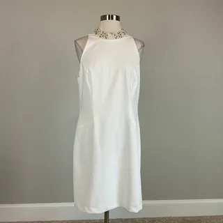 Photo of Adrianna Papell White Cocktail Dress Beaded Halter Sleeveless Sheath Size 12